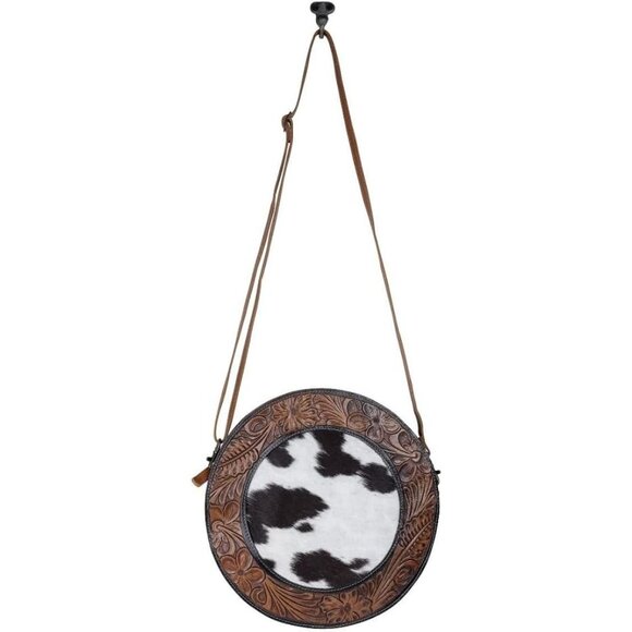 Roundle Women's Western Cowhide Leather Crossbody Bag S-4945 Floral Tooled Desig - Picture 5 of 6